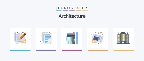 Architecture Flat Icon Pack Incluye Herramientas Documento Papel Plano Arriba — Vector de stock