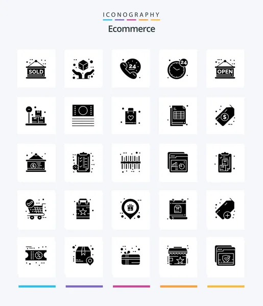Creative Ecommerce Glyph Solid Black Icon Pack Board Open Hours — Stockový vektor