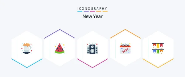 New Year Flat Icon Pack Including Flag Celebrate Sound Celebration — Vector de stock