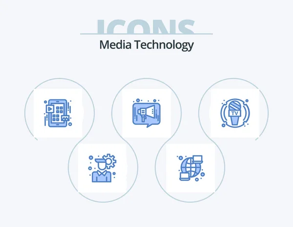 Media Technology Blue Icon Pack Icon Design Journalist Social Menu — Stock Vector