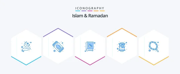 Islam Ramadan Blue Icon Pack Including Muslim Lantern Rug Islam — Vetor de Stock