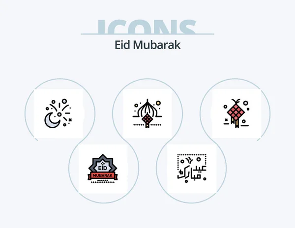 Eid Mubarakライン充填アイコンパック5アイコンデザイン レタリング ムバラク エドだ クレセント — ストックベクタ