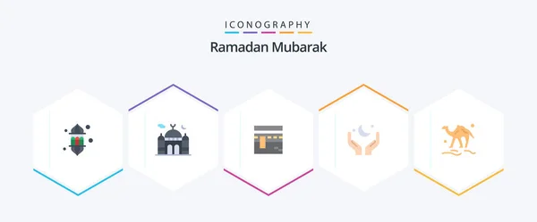 Ramadan Flat Icon Verpakking Inclusief Maan Bidden Maan Religie Bid — Stockvector