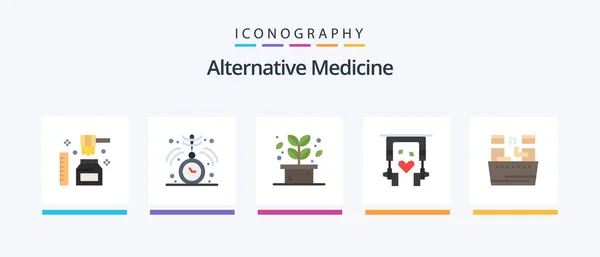 Alternative Medicine Flat Icon Pack Including Soak Therapy Herb Nature — Stock vektor