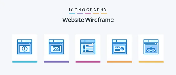 Website Wireframe Blauw Icoon Pack Inclusief Web Optreden Het Web — Stockvector