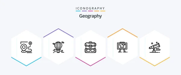 Pacote Ícones Geo Graphy Line Incluindo Pendurar Apresentação Balão Caminhadas — Vetor de Stock