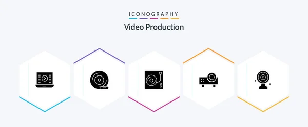 Produzione Video Icona Glyph Confezione Comprensiva Proiettore Multimediale Dispositivo Periferico — Vettoriale Stock