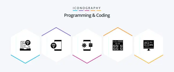 Programmering Coding Glyph Icoon Pack Inclusief Ontwikkelen App Ontwikkeling Proces — Stockvector