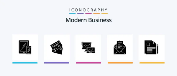 Modern Business Glyph Icon Pack Including News Macbook Credit Card — Stock Vector