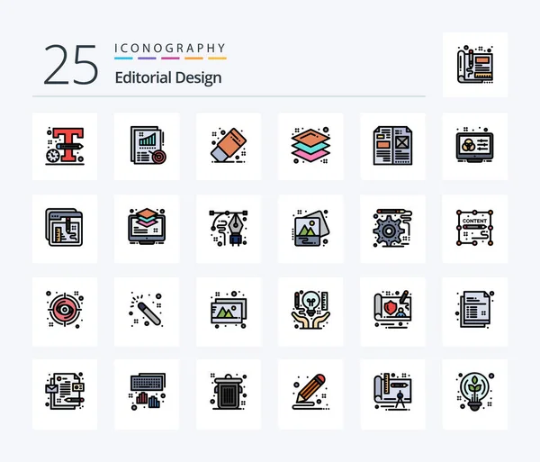 Editorial Design Line Filled Icon Pack Including Editorial Book Draw — Vettoriale Stock