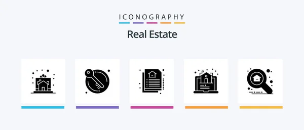 Real Estate Glyph Icon Pack Συμπεριλαμβανομένης Της Ιδιοκτησίας Απευθείας Σύνδεση — Διανυσματικό Αρχείο