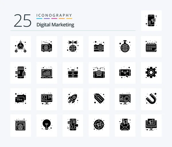 Digital Marketing Solid Glyph Icon Pack Including Research Trade Advertise — Stock vektor