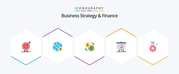 Business Strategy Finance Flat Icon Pack Inclusief Verkoop Grafiek Geld — Stockvector