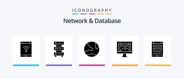 Network Abase Glyph Icon Pack Включая Дизайн App Сервер Социальной — стоковый вектор