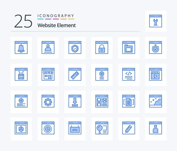Sitio Web Elemento Blue Color Icono Paquete Incluyendo Bloqueo Navegador — Archivo Imágenes Vectoriales