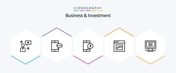 Business Investment Line Icon Pack Including Computer Money Monitor Interface — ストックベクタ