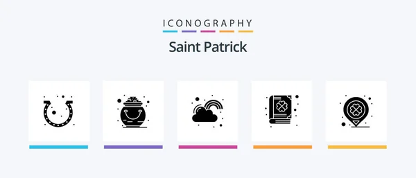 Saint Patrick Glyph Icon Pack Inklusive Dag Boken Patrick Lyckligt — Stock vektor