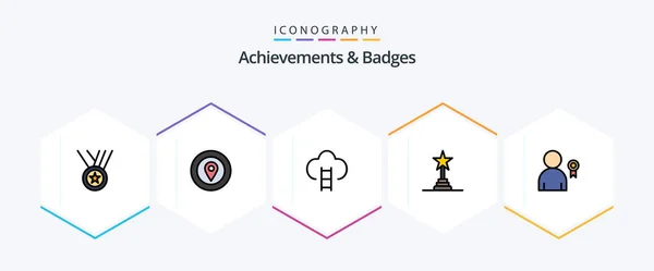 Achievements Badges Filledline Icon Pack Including Achievement Lifetime Achievements Career — Stock Vector