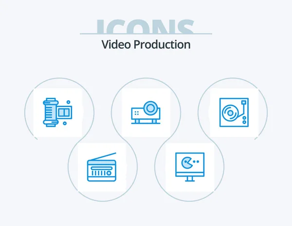 Video Production Blue Icon Pack Icon Design Video Projector Projector — Vetor de Stock