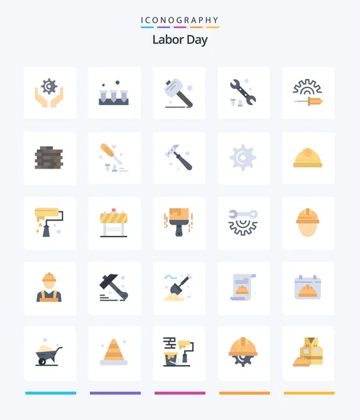 Creative Labor Day Flat Icon Pack Tool Driver Saw Screw — ストックベクタ