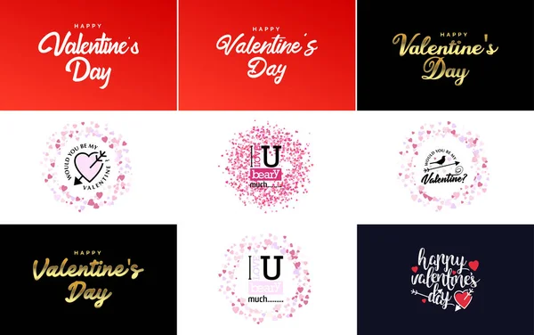 Happy Valentine Day Greeting Card Template Romantic Theme Red Pink — Vector de stock
