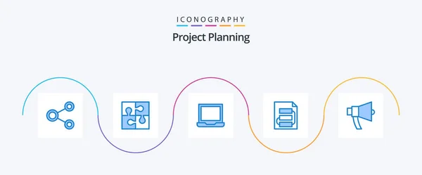 Project Planing Blue Icon Pack Including Planning Document Solution Setting — ストックベクタ