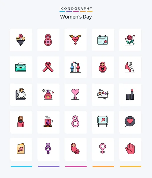 Creative Womens Day Linert Ikonpakke Slik Som Bevissthet Kjærlighet Symbol – stockvektor