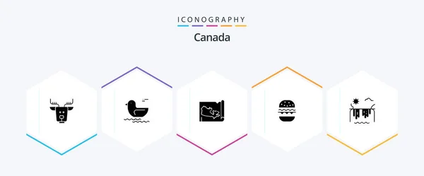 Kanada Glyph Ikon Pack Inklusive Kanada Floden Världen Berg Äta — Stock vektor