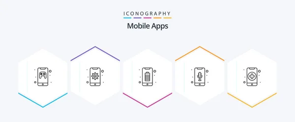 Mobile Apps Line Icon Pack Including App Mobile Recorder Device — Wektor stockowy