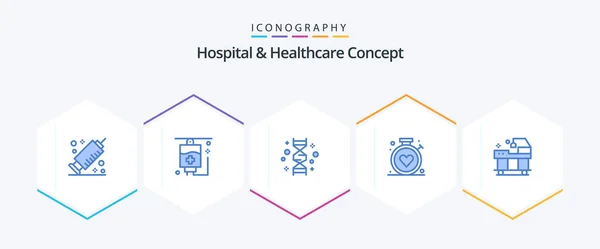 Hospital Healthcare Concept Blue Icon Pack Including Service Bed Gene — Vettoriale Stock