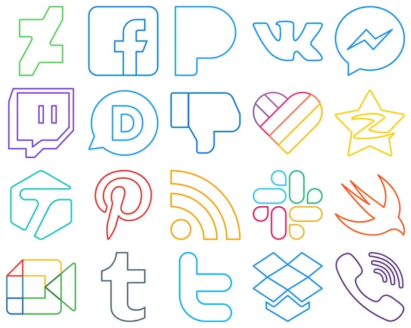 Mångsidiga Färgglada Kontur Sociala Medier Ikoner Såsom Taggade Tencent Qzone — Stock vektor