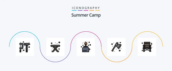 Summer Camp Line Filled Flat Icon Pack Including Chair Camping — Stock Vector