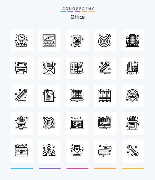 Creative Office Outline Icon Pack Office Building Analytics Office Bulls — Vettoriale Stock