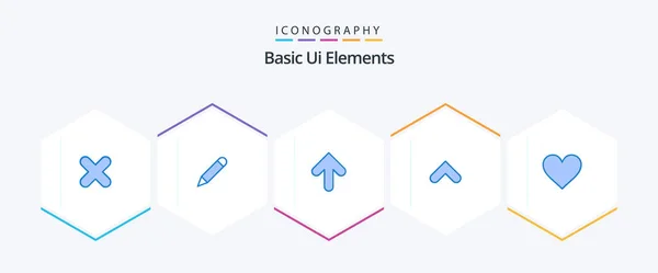 Basic Elements Blue Icon Pack Inclusief Hart Teken Pijl Omhoog — Stockvector