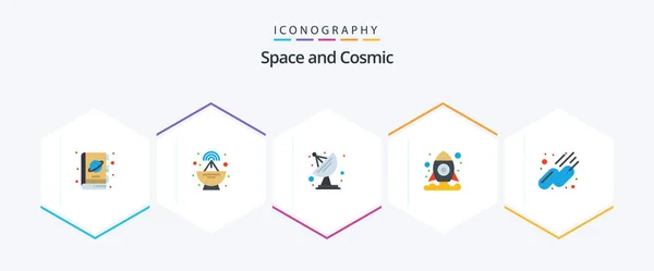 Space Flat Icon Pack Including Space Antenna Satellite Shuttle — Stockový vektor