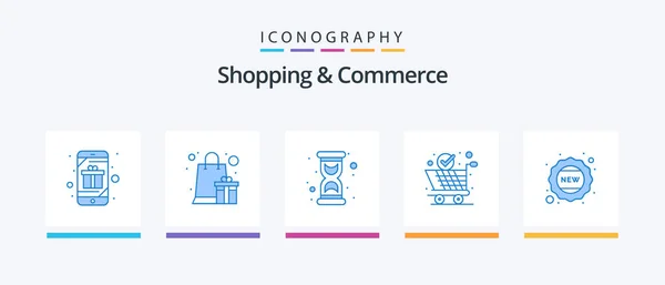 Shopping Commerce Blue Icon Pack Including Badge Global Shipping Reward — 图库矢量图片