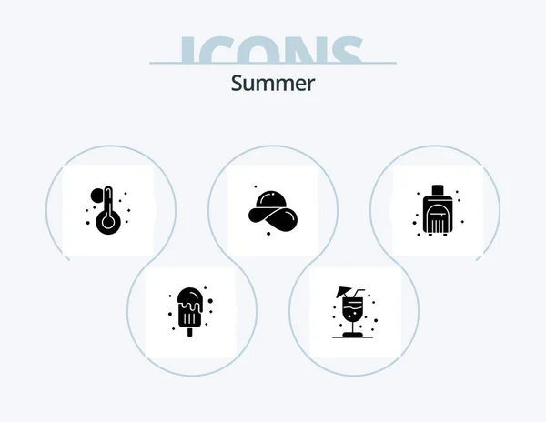 Summer Glyph Icon Pack Icon Design Reisen Tasche Temperatur Sommer — Stockvektor