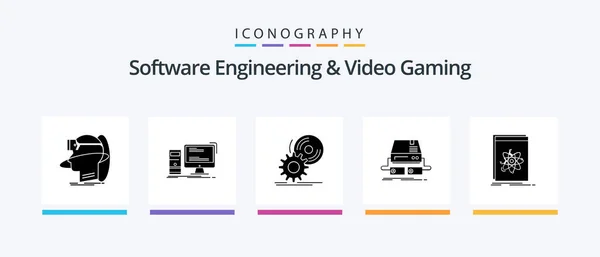 Software Engineering Video Gaming Glyph Icon Pack Including Game Dvd — Stock Vector
