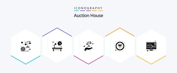 Auction Glyph Icon Pack Including Target Auction Cash Scales Justice — Stock vektor