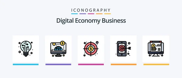 Linha Negócios Economia Digital Preenchida Icon Pack Incluindo Negócios Mlm — Vetor de Stock