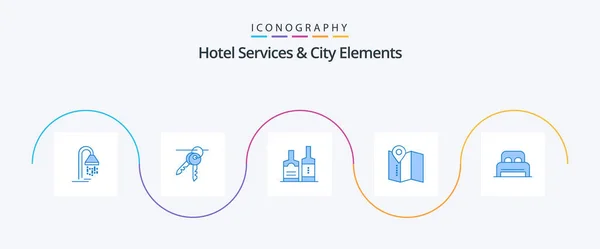 Serviços Hotel Elementos Cidade Azul Icon Pack Incluindo Quarto Cama — Vetor de Stock