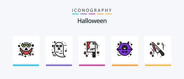 Halloween Line Filled Icon Pack Including Halloween Перекресток Лицо Кость — стоковый вектор