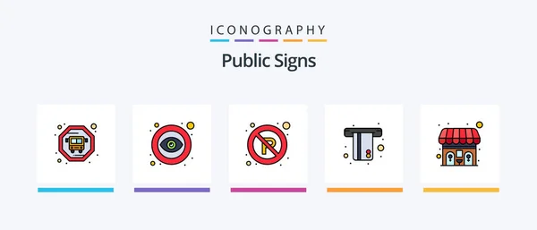 Public Signs Line Filled Icon Pack Including Airport Park Phone — Stockový vektor