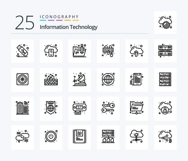 Information Technology Line Icon Pack Including Upload Cloud Download Mouse — Archivo Imágenes Vectoriales