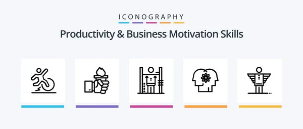 Productivity Business Motivation Skills Line Icon Pack Including Freedom Business — Stock Vector