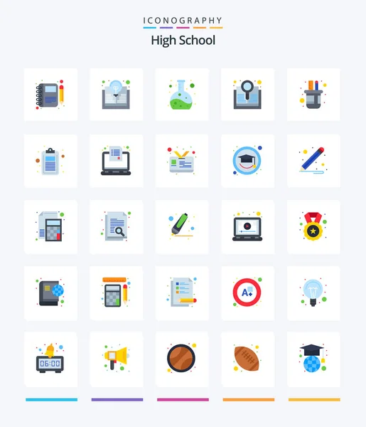 Creative High School Flat Icon Pack Pencil Search Idea Research — Stock Vector