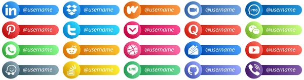 Follow Social Network Platform Icons Card Style Pack Quora Tweet — Stockvektor