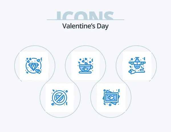 Valentines Day Blue Icon Pack Icon Design Flight Tea Diamond — Stock Vector