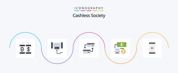 Cashless Society Flat Icon Pack Including Finance Bank Scan Cashless — ストックベクタ