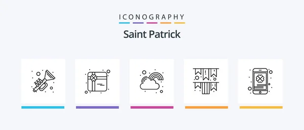 Saint Patrick Line Icon Pack Inklusive Klöver Klöver Harpa Patrick — Stock vektor